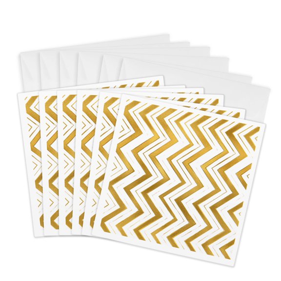 3drose, Picturing Chic Gold White Chevron, 6 Greeting Cards with Envelopes