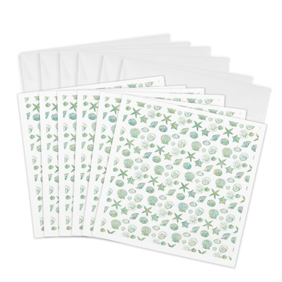 3drose, Picturing Gold Aqua Glitzy Sea Shells, 6 Greeting Cards with Envelopes