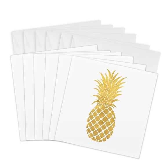 3drose, Picturing Gold Glitz Pineapple, 6 Greeting Cards with Envelopes