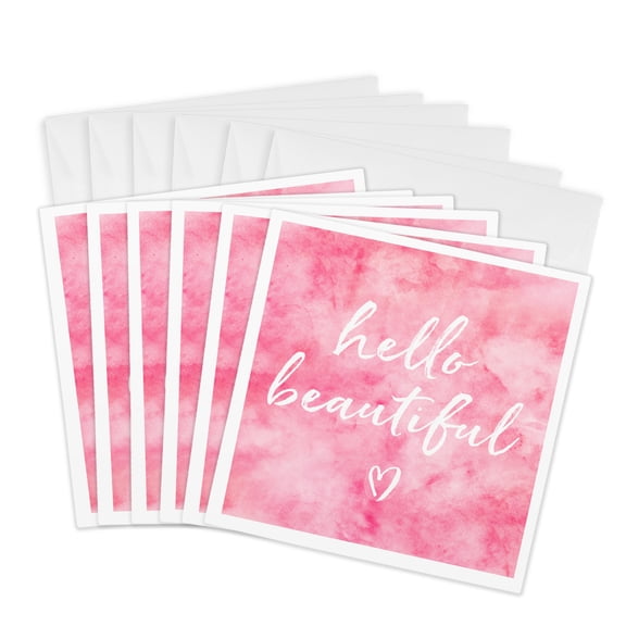 3drose, Picturing Hello Beautiful Pink Watercolor, 6 Greeting Cards with Envelopes