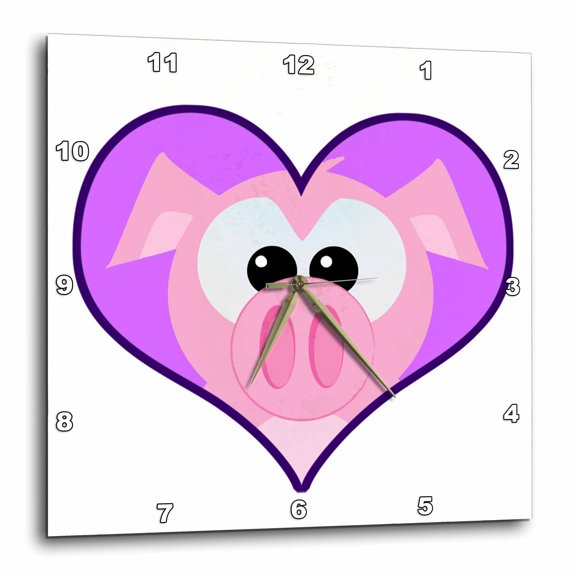 3drose, Piggy Heart Cartoon, 13x13 Wall Clock