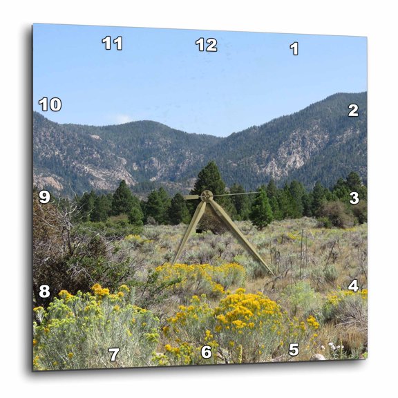 3drose, Pine Valley Utah Scenery with Rabbit Brush and Trees, 10x10 Wall Clock