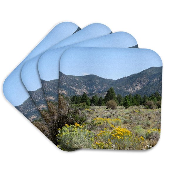 3drose, Pine Valley Utah Scenery with Rabbit Brush and Trees, Set of 4 Coasters - Soft