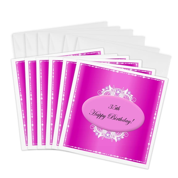 3drose, Pink 35th Birthday, 6 Greeting Cards with Envelopes