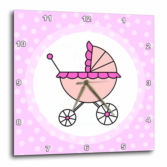 3drose, Pink Baby Carriage Design, 10x10 Wall Clock