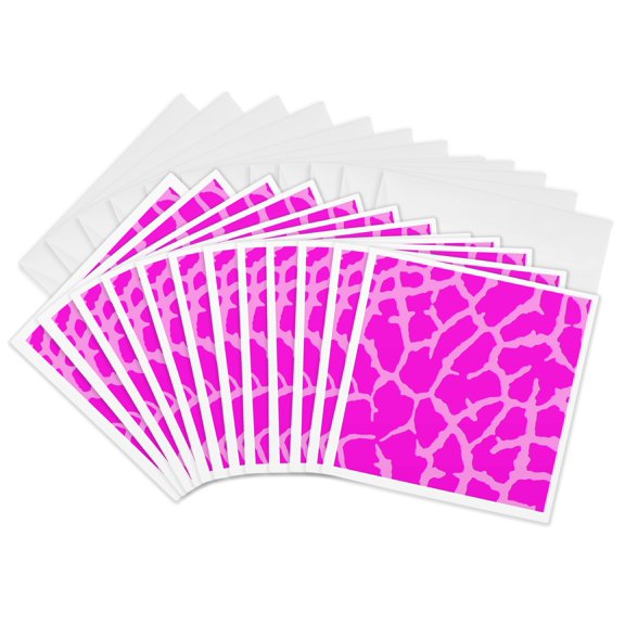 3drose, Pink Giraffe Animal Print, 12 Greeting Cards with Envelopes