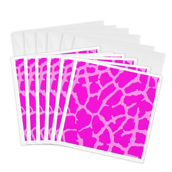 3drose, Pink Giraffe Animal Print, 6 Greeting Cards with Envelopes