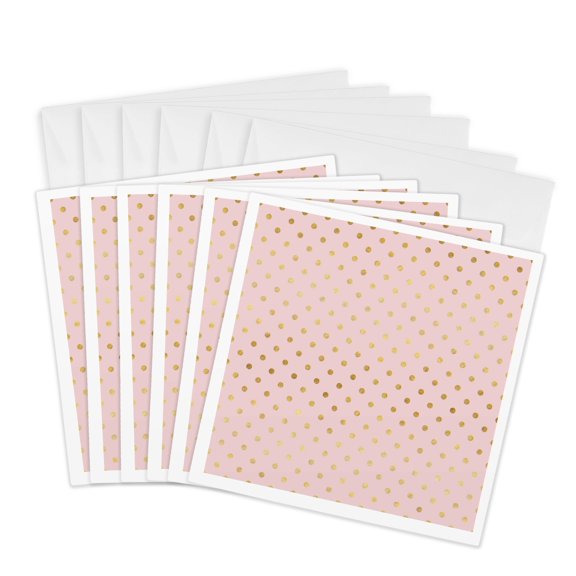 3drose, Pink Gold Polka Dots Glam, 6 Greeting Cards with Envelopes