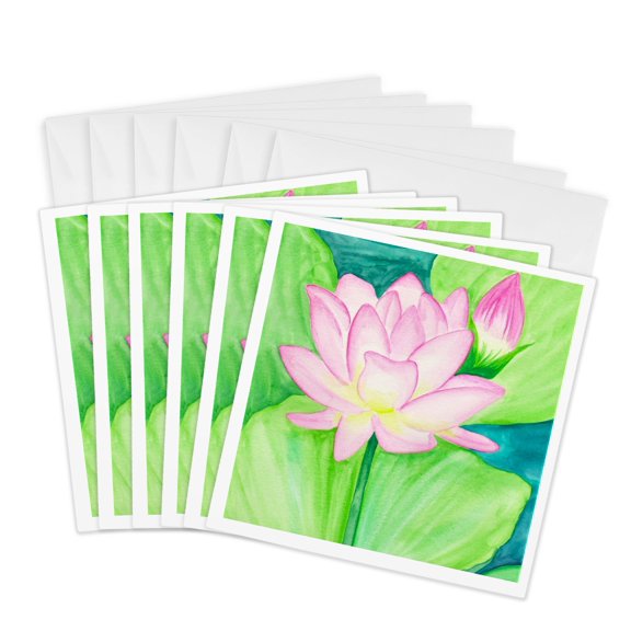 3drose, Pink Lotus 1, 6 Greeting Cards with Envelopes