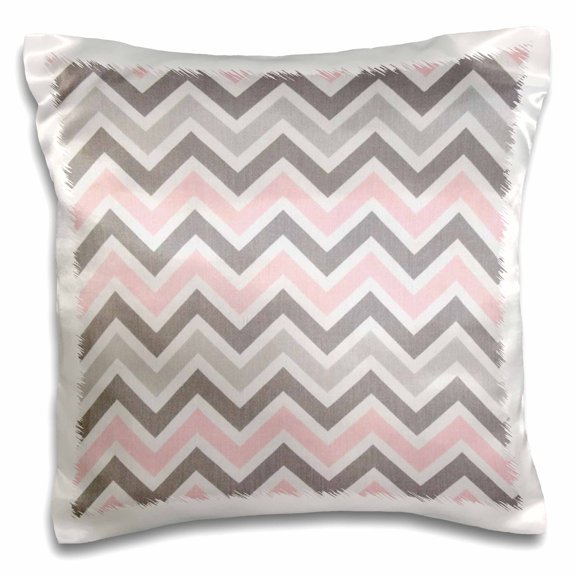 3drose, Pink N Gray Zig Zag Stripes, 16x16 inch Pillow Case