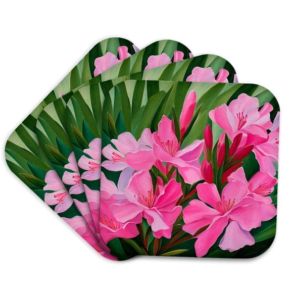 3drose, Pink Oleander Nature Summer Bouquet, Set of 4 Coasters - Cork