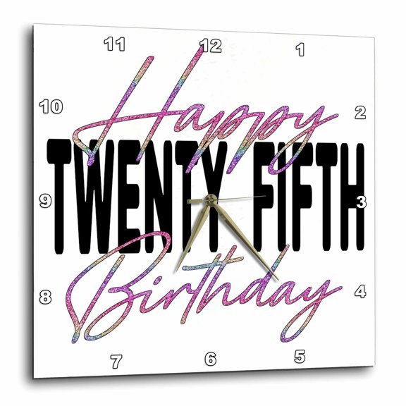 3drose, Pink Pastel Cursive Happy 25th Birthday, 10x10 Wall Clock