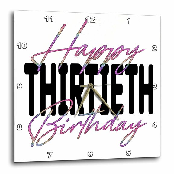 3drose, Pink Pastel Cursive Happy 30th Birthday, 10x10 Wall Clock