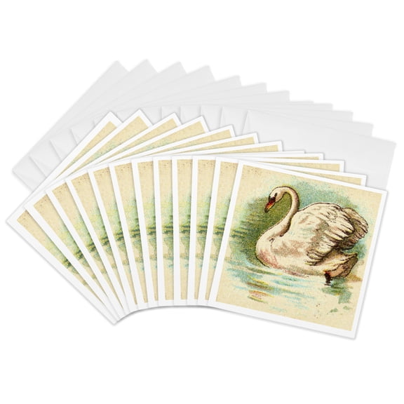 3drose, Pink Peach Aqua Swan Mosaic, 12 Greeting Cards with Envelopes