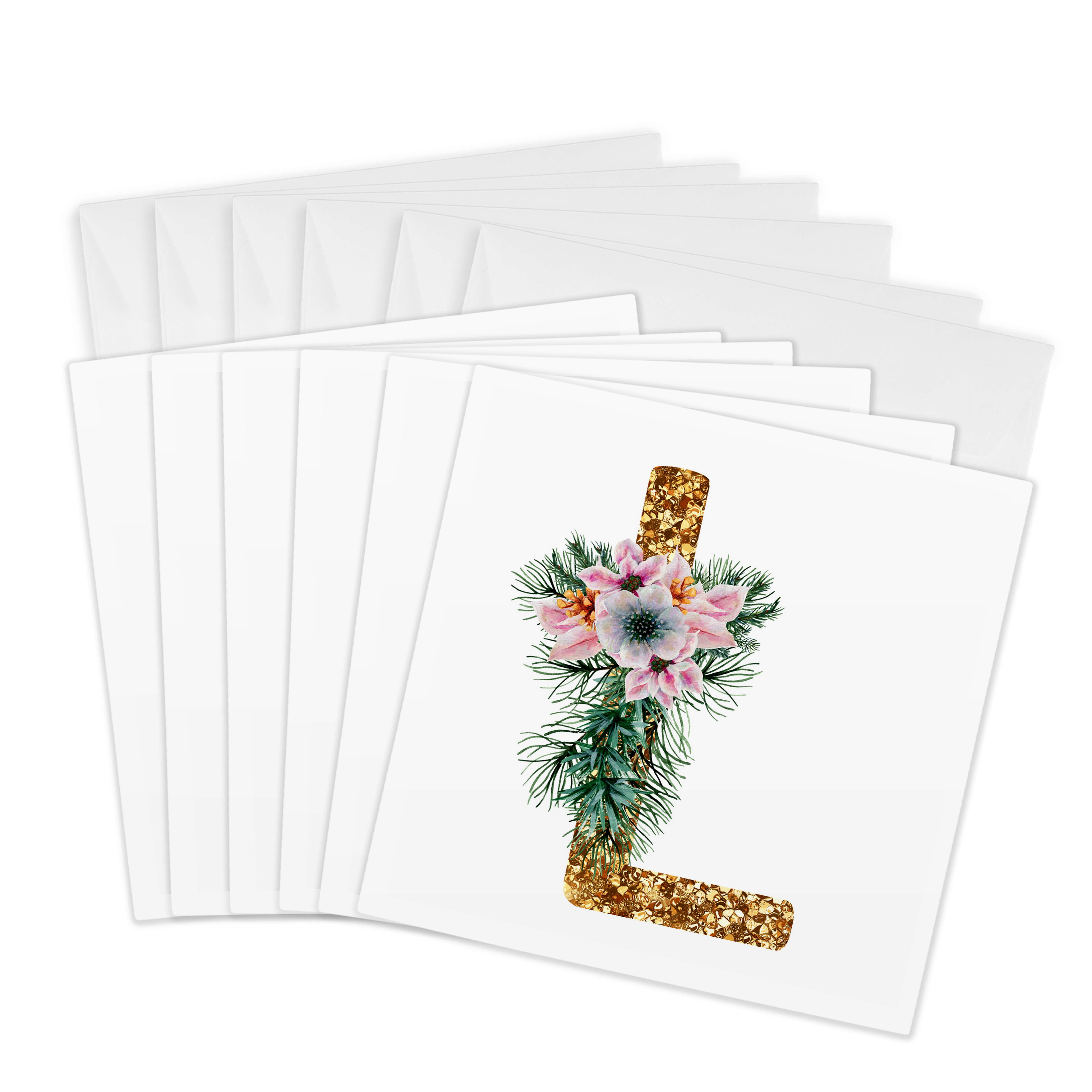 3drose, Pink Poinsettia Image of Gold Glitter Christmas Monogram ...