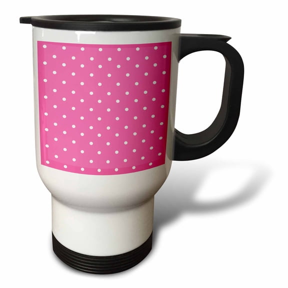 3drose, Pink Polka Dot Pattern - Cute Small White Dots on Bubblegum Pink - Retro Girly Dotty Spotty Spots, 14oz Stainless Steel Travel Mug
