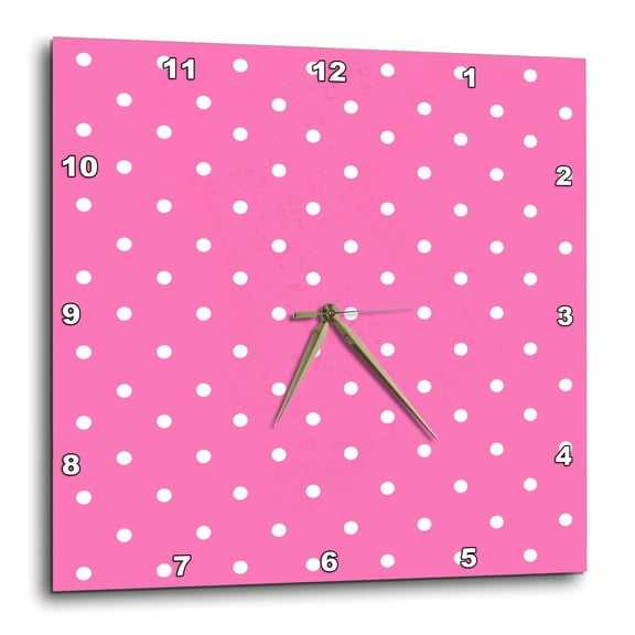3drose, Pink Polka Dot Pattern - Cute Small White Dots on Bubblegum Pink - Retro Girly Dotty Spotty Spots, 15x15 Wall Clock