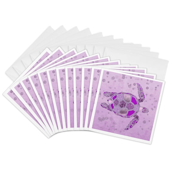 3drose, Pink Shimmering Glittery Underwater Turtle, 12 Greeting Cards with Envelopes