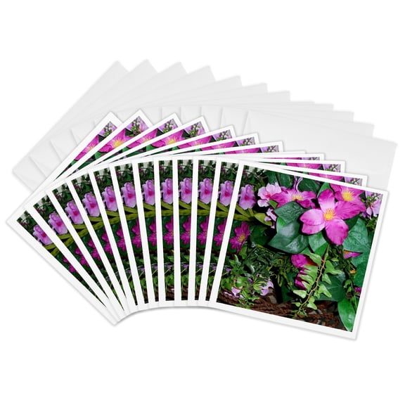 3drose, Pink Silk Flower Arrangement, 12 Greeting Cards with Envelopes