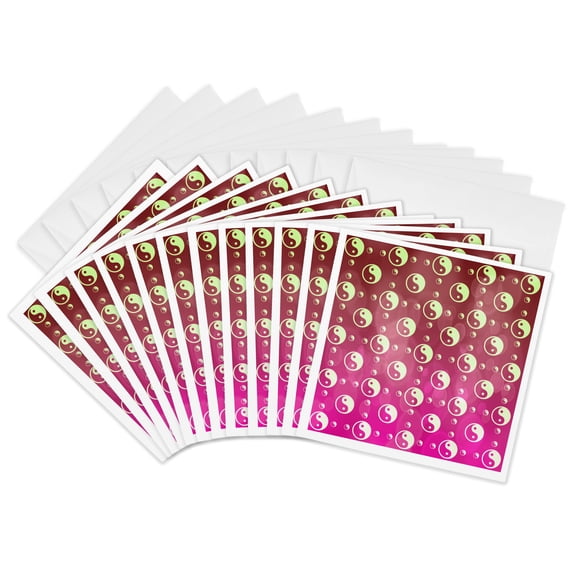 3drose, Pink Yin Yang Zen Art - Spirituality - Peace and Balance, 12 Greeting Cards with Envelopes