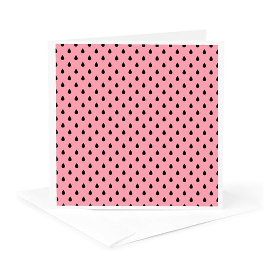 3drose, Pink and Black Watermelon Seeds Pattern, 1 Greeting Card with Envelope