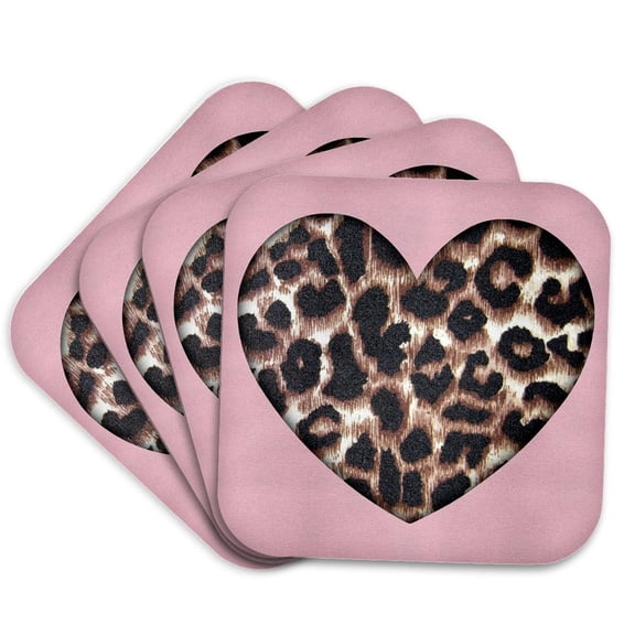 3drose, Pink and Brown Leopard Print Animal Prints Fashion, Set of 4 Coasters - Cork