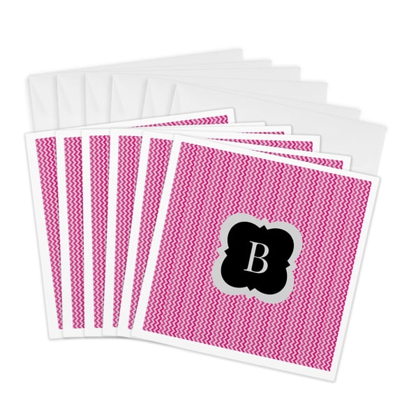 3drose, Pink and Grey Chevron Monogram Initial B, 6 Greeting Cards with Envelopes