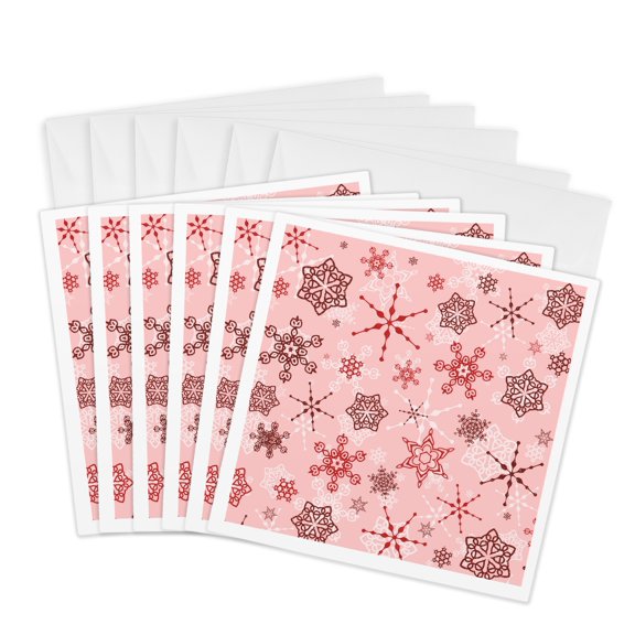 3drose, Pink and Red Elegant Snowflake Pattern, 6 Greeting Cards with Envelopes