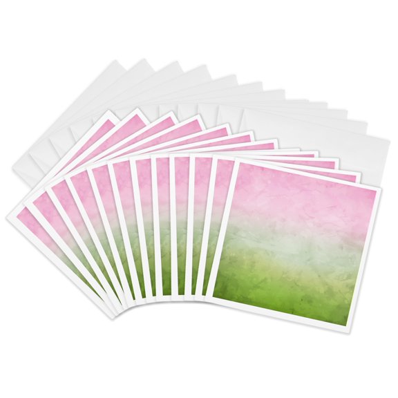 3drose, Pink to Green Ombre Image of Watercolor, 12 Greeting Cards with Envelopes
