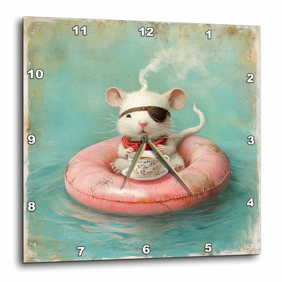 3drose, Pirate Mouse in a Pool Float, 13x13 Wall Clock