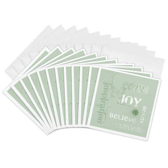 3drose, Pistachio Green Joy Rising- Inspirational Words- Affirmations, 12 Greeting Cards with Envelopes