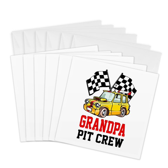3drose, Pit Crew Grandpa Funny Car Race Theme Birthday Party Host, 6 Greeting Cards with Envelopes