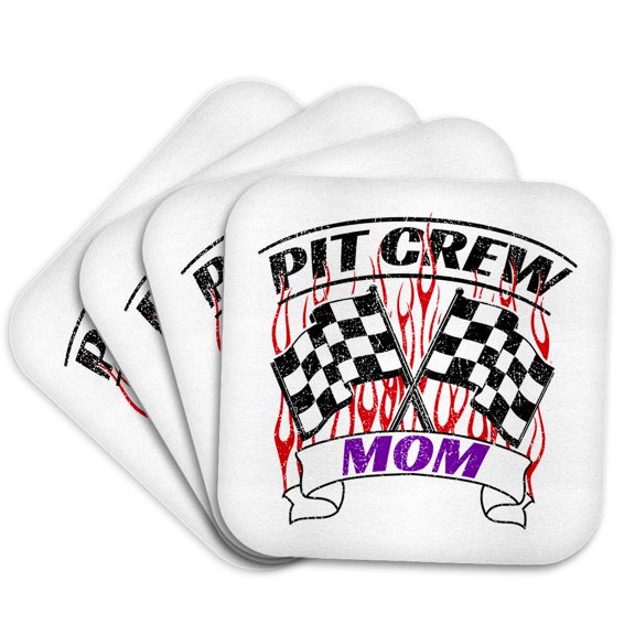 3drose, Pit Crew Mom Funny Car Race Theme Birthday Party Host, Set of 4 Coasters - Soft