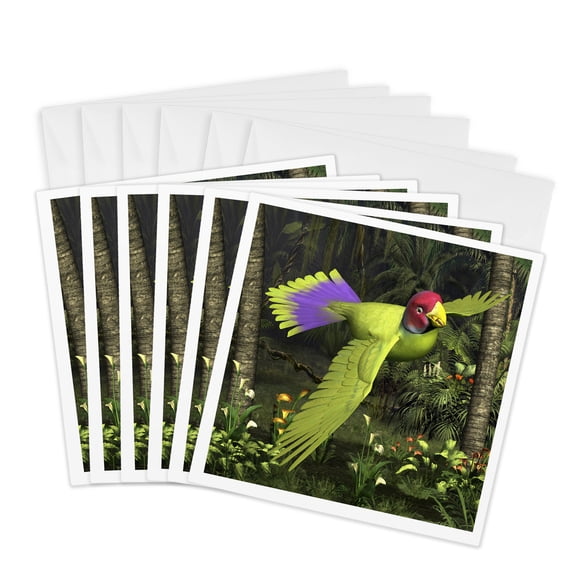 3drose, Plum-headed Parakeet, 6 Greeting Cards with Envelopes