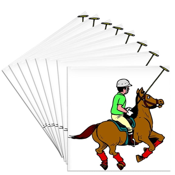 3drose, Polo Player Rides Polo Pony, Set of 8 Ceramic Tile Coasters