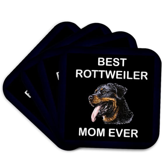 3drose, Portrait of Rottweiler Dog with Best Rottweiler Mom Ever Gift, Set of 4 Coasters - Soft