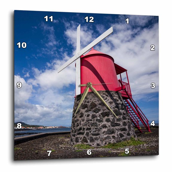 3drose, Portugal, Azores, Pico Island, Sao Roque Do Pico.traditional Windmill, 15x15 Wall Clock