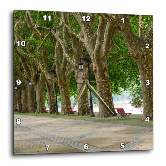 3drose, Portugal, Ponte De Lima. Tree-lined Walkway Along the Lima River., 15x15 Wall Clock