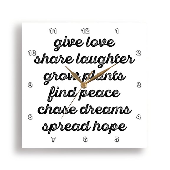 3drose, Positive Vibes in Black Distressed Cursive on a White Background., 10x10 Wall Clock