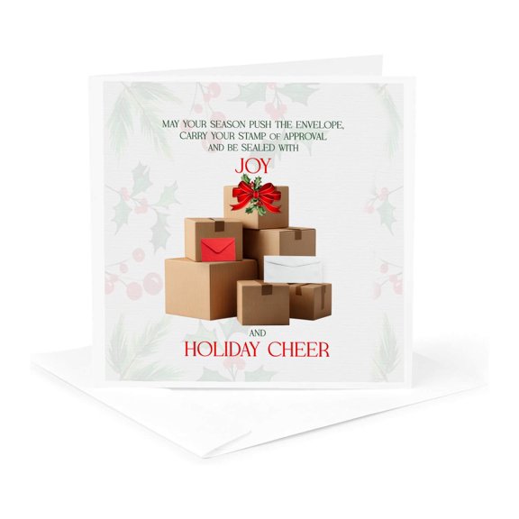 3drose, Postal Service Mail Carrier Holiday Cheer with Funny Puns, 1 Greeting Card with Envelope