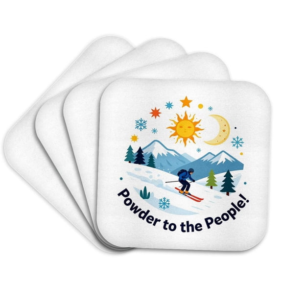 3drose, Powder to the People. a Skier Speeds down the Hill. Skiing Art Gift, Set of 4 Coasters - Soft