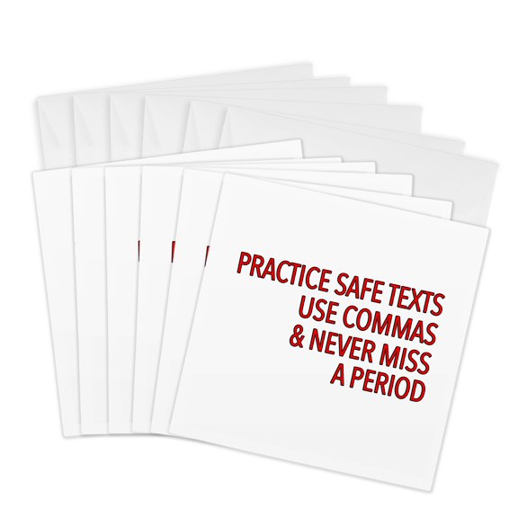 3drose, Practice Safe Texts Use Commas and Never Miss a Period Red, 6 Greeting Cards with Envelopes