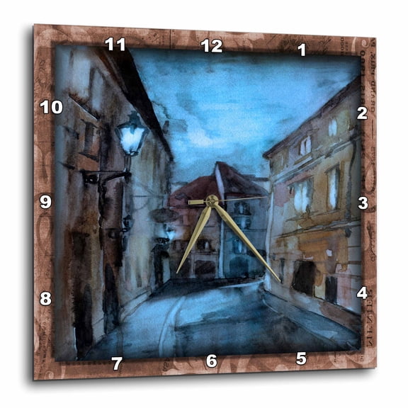 3drose, Prague in Watercolor, 10x10 Wall Clock