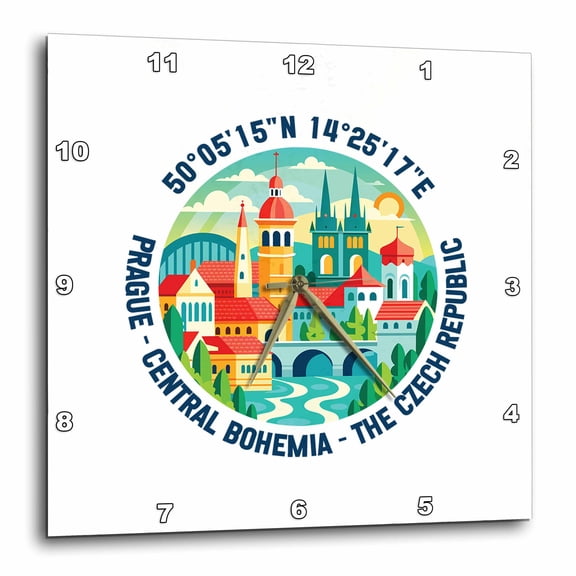 3drose, Prague, the Czech Republic, Cityscape, Coordinates, Travel Art Gift, 10x10 Wall Clock