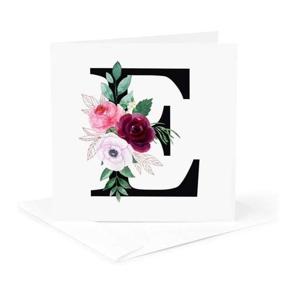 3drose, Prepossessing Letter E. Rose Flower Monogram. Fine Personal Art, 1 Greeting Card with Envelope