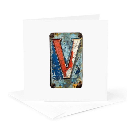 3drose, Prepossessing Letter V. Grunge Metal Monogram, Industrial Style Art, 1 Greeting Card with Envelope