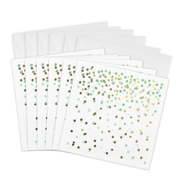 3drose, Pretty Aqua and Gold Confetti Pattern, 6 Greeting Cards with Envelopes
