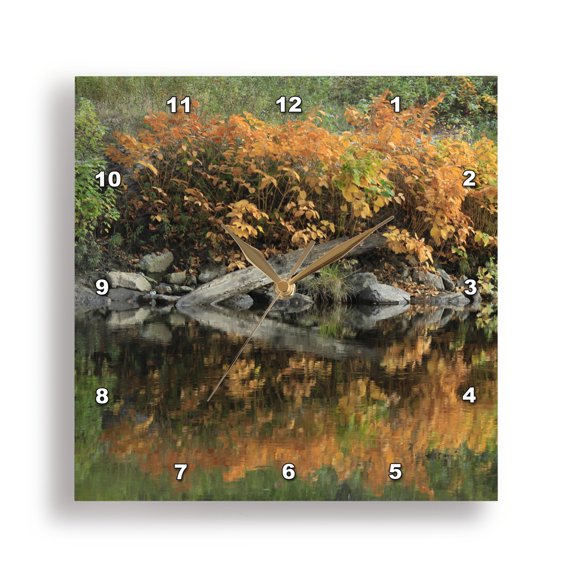 3drose, Pretty Autumn Colors Fall Lake Reflection, 15x15 Wall Clock
