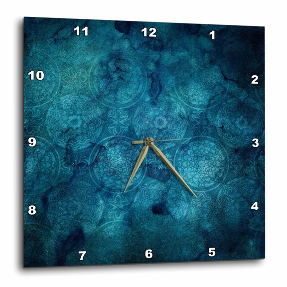 3drose, Pretty Blue Grunge Mandela Pattern, 15x15 Wall Clock