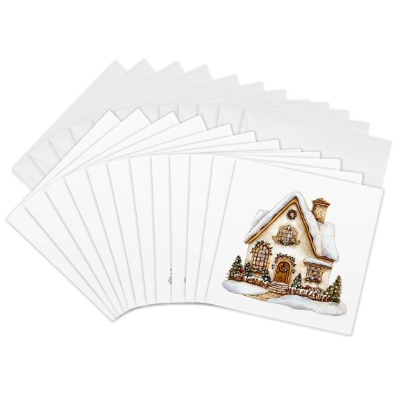 3drose, Pretty Christmas House, 12 Greeting Cards with Envelopes
